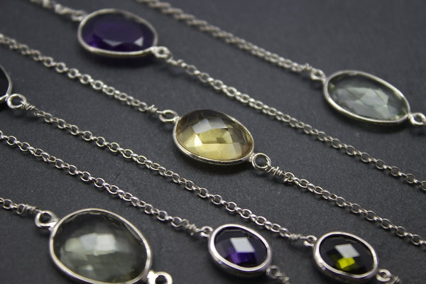 Semi-precious stones set in silver on silver belcher chain – Sally