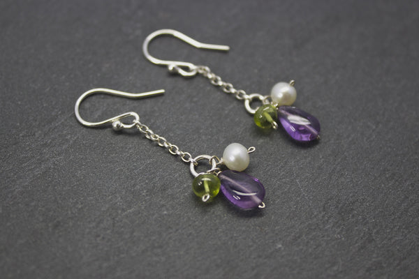 Earrings with silver chain drop and semi-precious stones – Sally