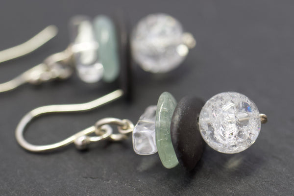 Earrings with crackled rock crystal and aquamarine