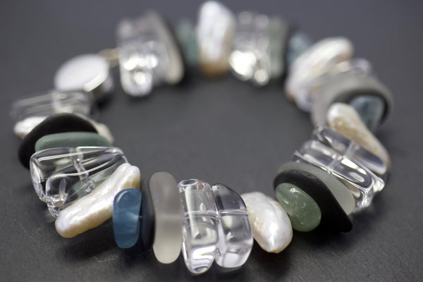 Bracelet with sea glass and rock crystals