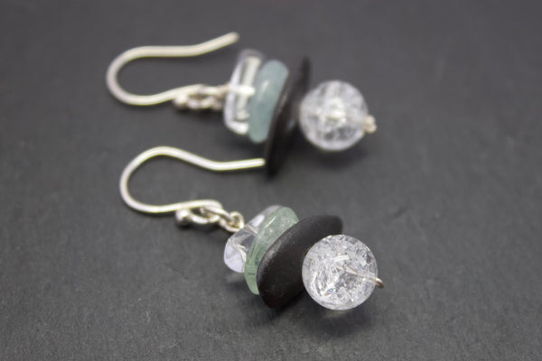 Earrings with crackled rock crystal and aquamarine