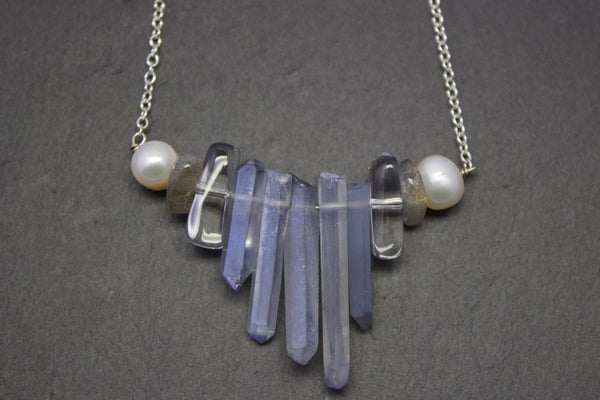 Pendant with quartz and pearls