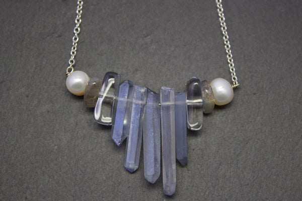 Pendant with quartz and pearls