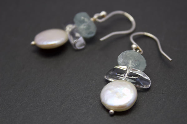 Earrings with aquamarines and pearls