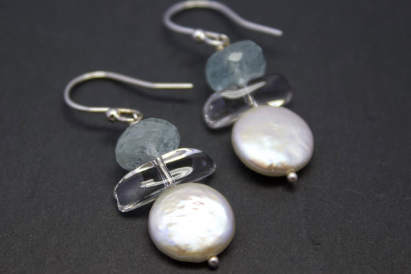 Earrings with aquamarines and pearls