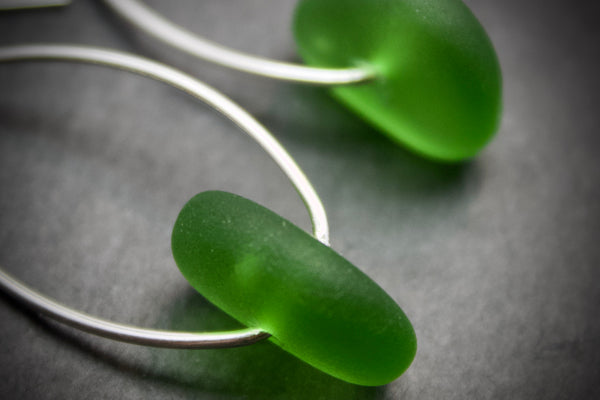 Earring with oval and sea glass drop