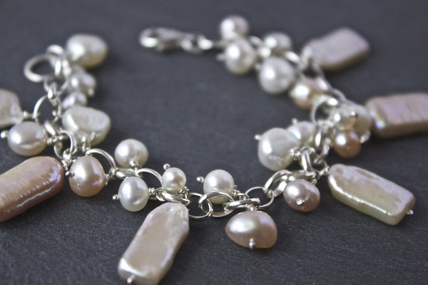 Bracelet with pink rectangular freshwater pearls