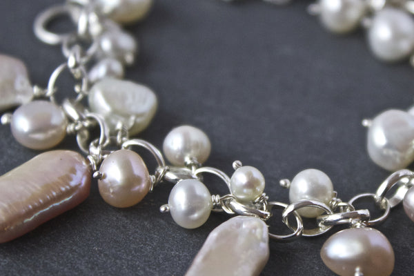 Bracelet with pink rectangular freshwater pearls