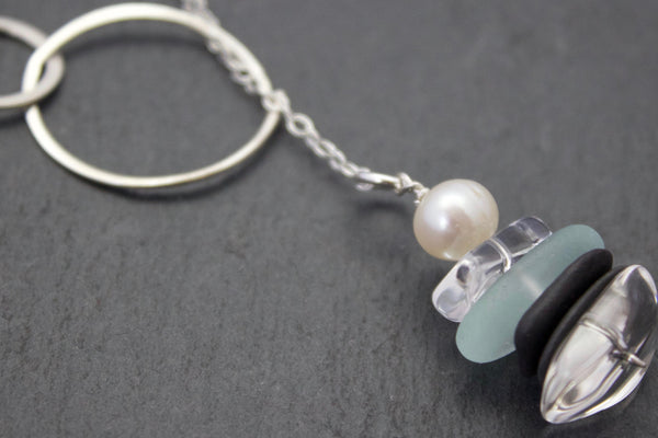 Necklace with sea glass and slate
