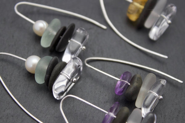Earrings with slate and semi-precious stones